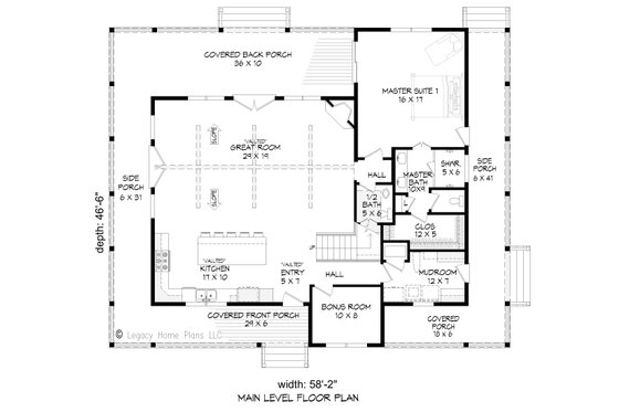 Floor Plan - Main Floor for Southern House Plan #932-790 - 3 bed, 2.5 bath