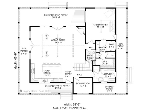 House Design - Southern Floor Plan - Main Floor Plan #932-790