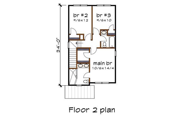 Floor Plan - Upper Floor for Modern House Plan #79-291 - 3 bed, 2.5 bath