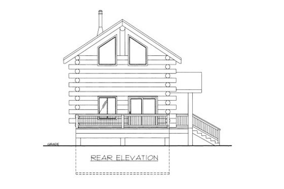 Exterior - Rear Elevation for Log House Plan #117-797, 1 bath