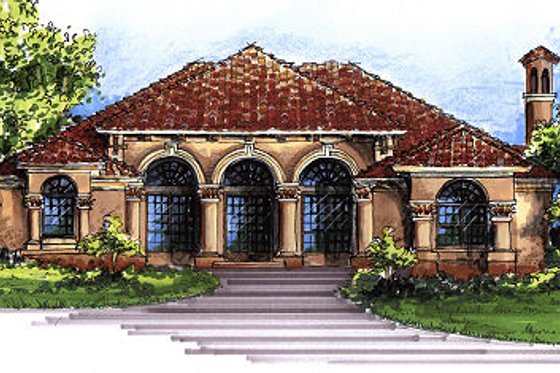 Exterior - Front Elevation for Mediterranean House Plan #417-309 - 4 bed, 3 bath