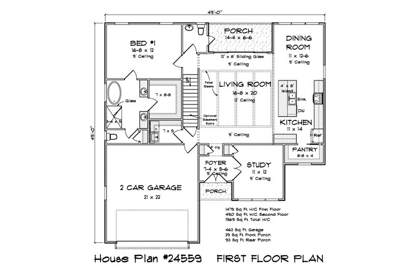 House Blueprint - Floor Plan - Main Floor for Farmhouse House Plan #513-2352 - 3 bed, 2.5 bath
