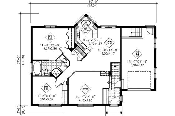 Floor Plan - Main Floor for Ranch House Plan #25-1152 - 2 bed, 1 bath