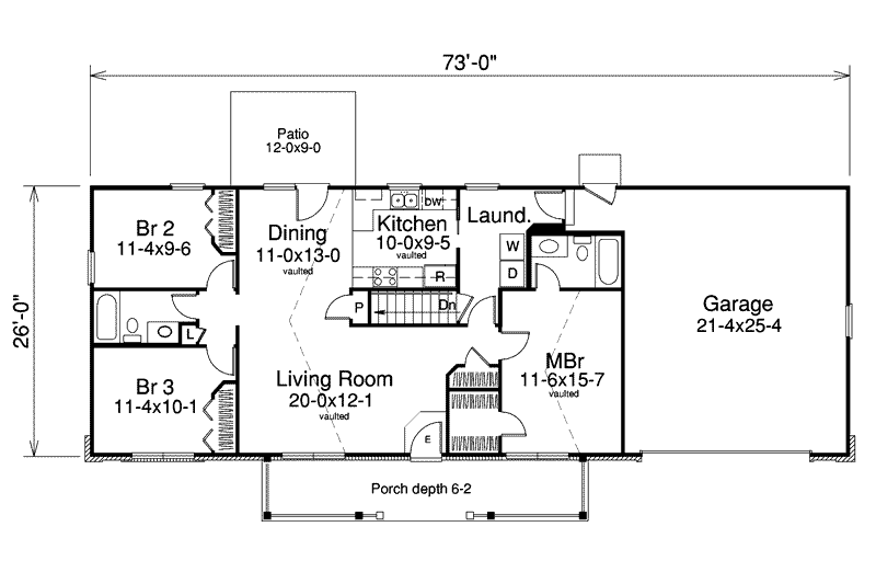 Dream House Plan - Floor Plan - Main Floor for Ranch House Plan #57-339 - 3 bed, 2 bath