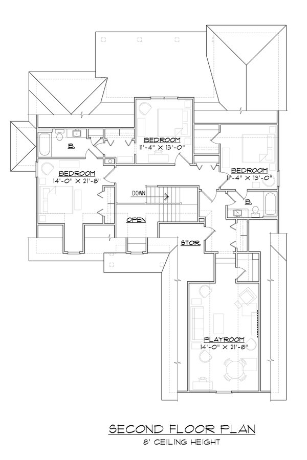 Dream House Plan - Floor Plan - Upper Floor for Traditional House Plan #1054-99 - 4 bed, 3 bath