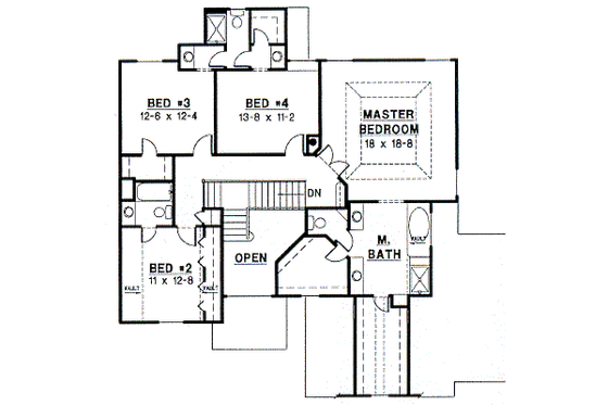 Floor Plan - Upper Floor for European House Plan #67-554 - 4 bed, 3.5 bath