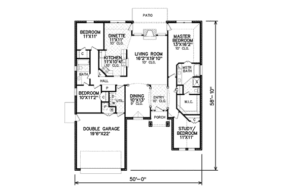 Floor Plan - Main Floor for Traditional House Plan #65-473 - 4 bed, 2 bath