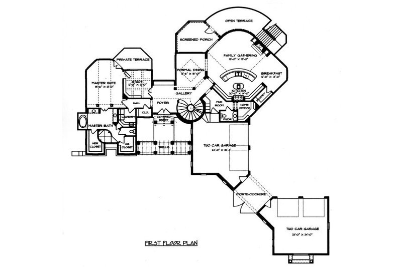 House Plan Design - Floor Plan - Main Floor for Mediterranean House Plan #413-134 - 5 bed, 5.5 bath