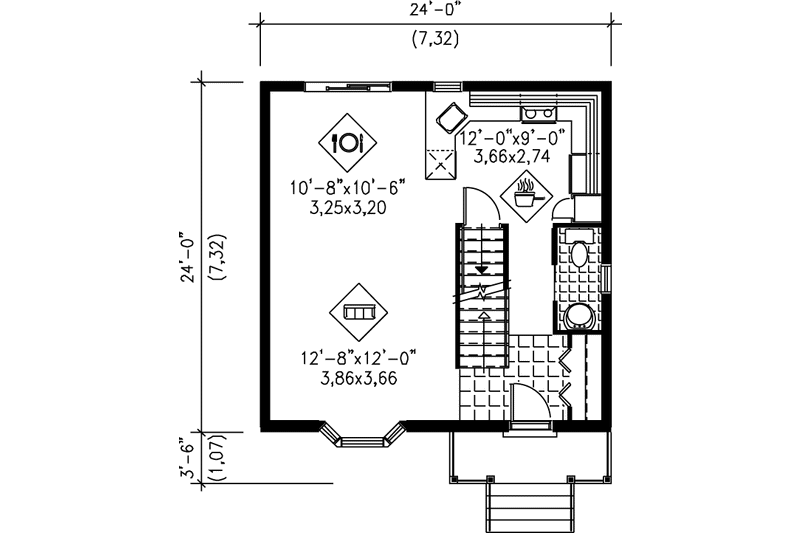 House Plan Design - Floor Plan - Main Floor for Victorian House Plan #25-2002 - 2 bed, 1.5 bath