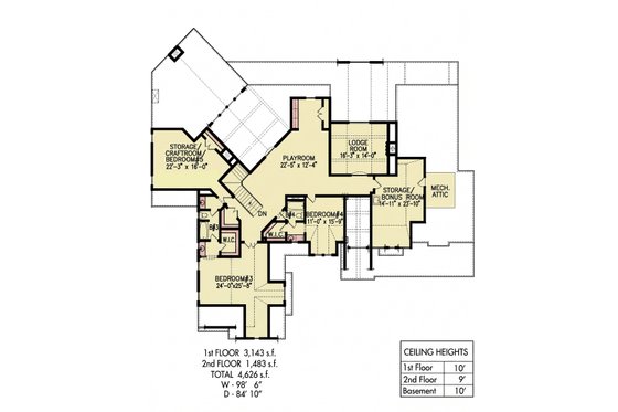 Floor Plan - Upper Floor for Craftsman House Plan #54-698 - 5 bed, 4 bath