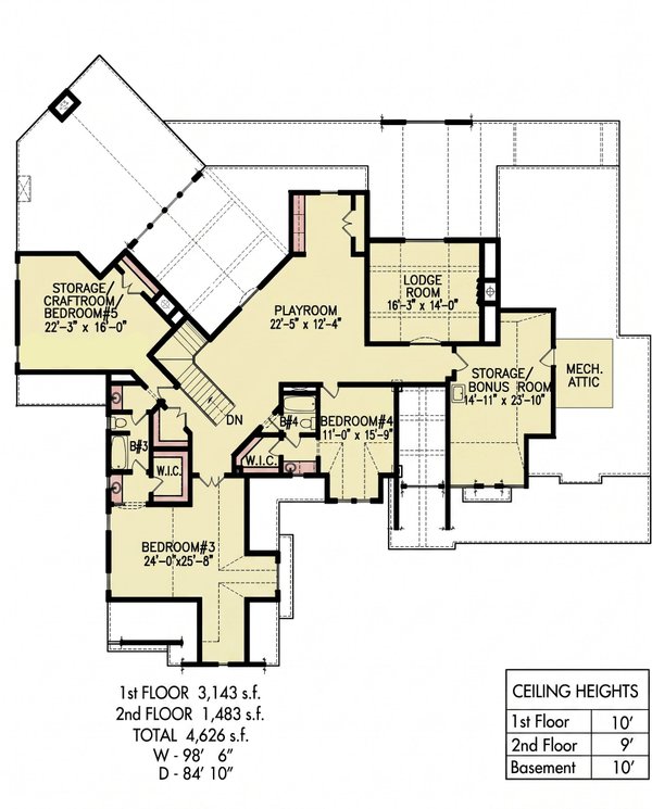 Floor Plan - Upper Floor for Craftsman House Plan #54-698 - 5 bed, 4 bath