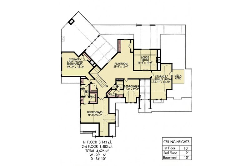 Architectural House Design - Floor Plan - Upper Floor for Craftsman House Plan #54-698 - 5 bed, 4 bath