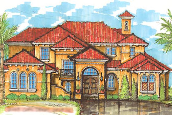 Exterior - Front Elevation for Mediterranean House Plan #135-158 - 4 bed, 5.5 bath