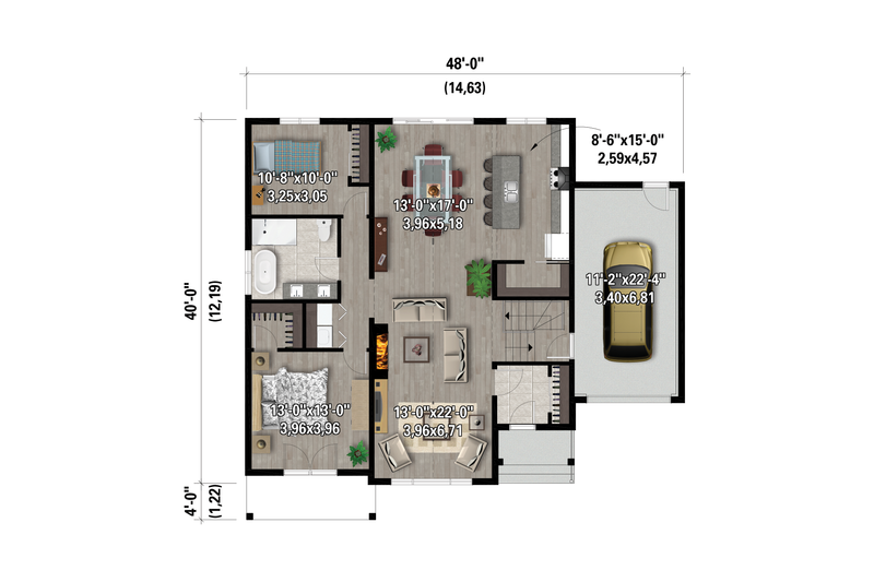 House Design - Floor Plan - Main Floor for Farmhouse House Plan #25-4957 - 2 bed, 1 bath
