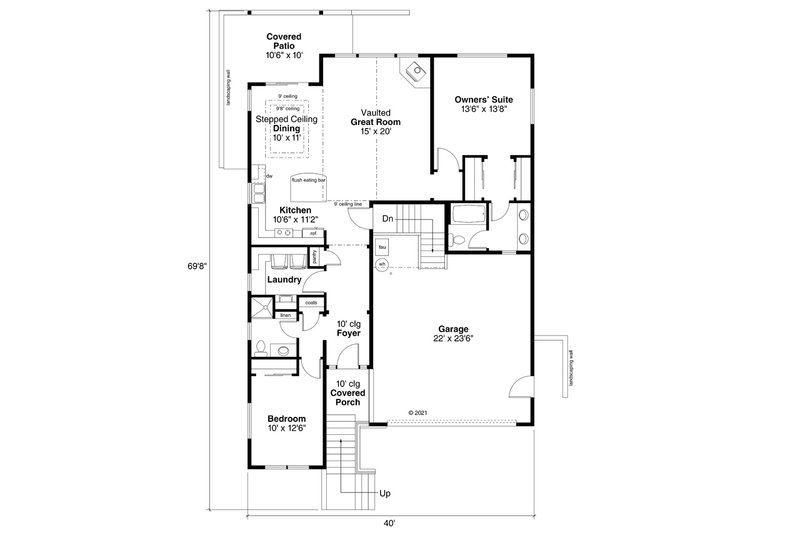 House Plan Design - Floor Plan - Main Floor for Prairie House Plan #124-1279 - 2 bed, 2 bath
