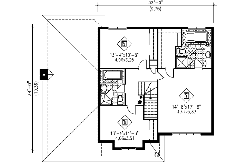 Home Plan - Floor Plan - Upper Floor for Traditional House Plan #25-2199 - 3 bed, 2.5 bath