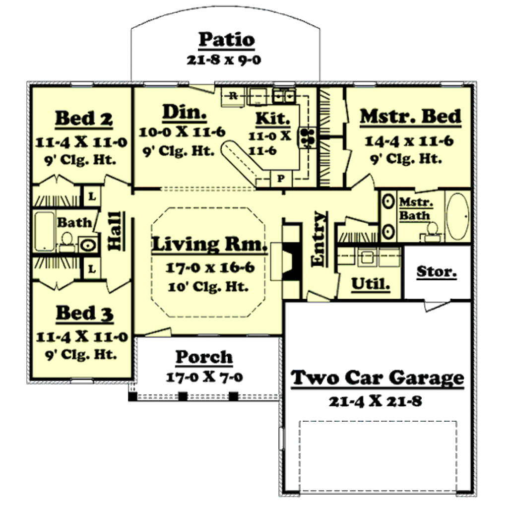 Ranch Style House Plan 3 Beds 2 Baths 1400 Sqft Plan 430 10