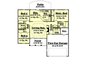 Floor Plan - Main Floor for Ranch House Plan #430-10 - 3 bed, 2 bath