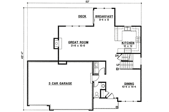 Floor Plan - Main Floor for Traditional House Plan #67-813 - 4 bed, 3 bath