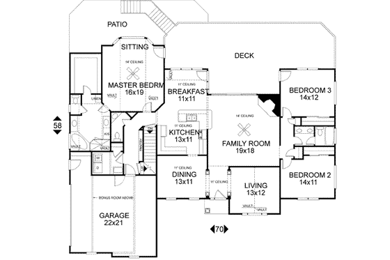 Floor Plan - Main Floor for Southern House Plan #56-176 - 3 bed, 2.5 bath