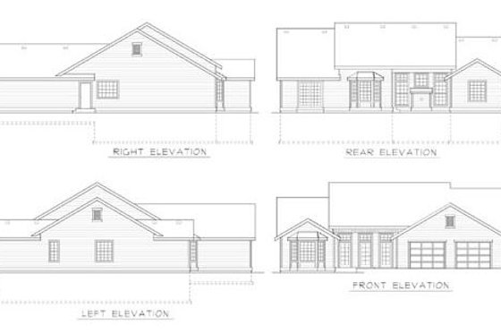 Exterior - Rear Elevation for Ranch House Plan #100-466 - 3 bed, 2 bath