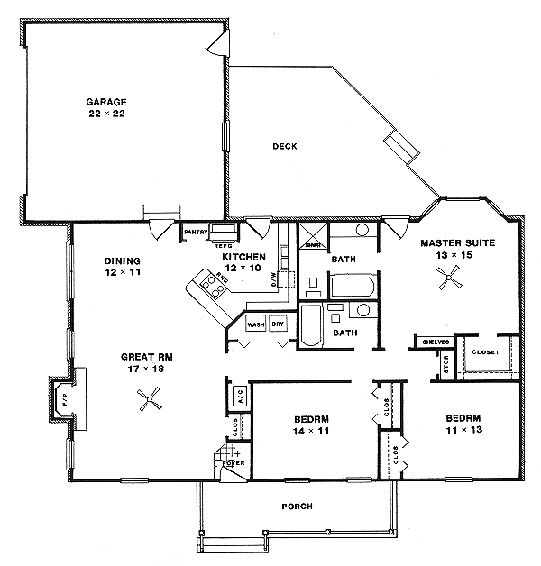 House Design - Country Floor Plan - Main Floor Plan #14-135