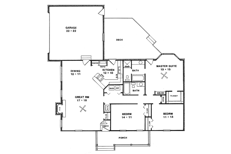 Country Style House Plan - 3 Beds 2 Baths 1438 Sq/Ft Plan #14-135 ...