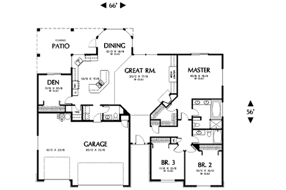 Floor Plan - Main Floor for Traditional House Plan #48-290 - 3 bed, 2.5 bath