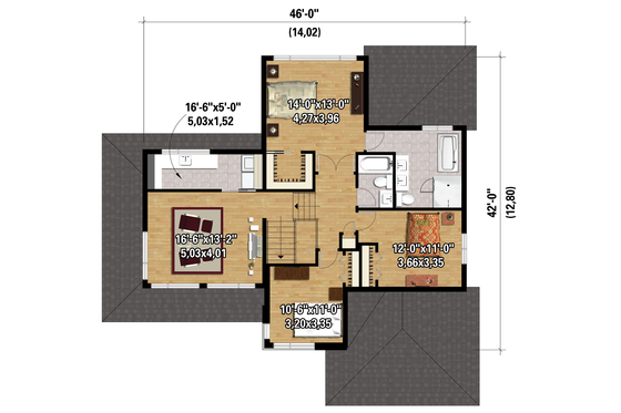 Floor Plan - Upper Floor 1 for Contemporary House Plan #25-4263 - 3 bed, 2.5 bath