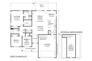 Floor Plan - Main Floor for Ranch House Plan #1053-90 - 3 bed, 2 bath