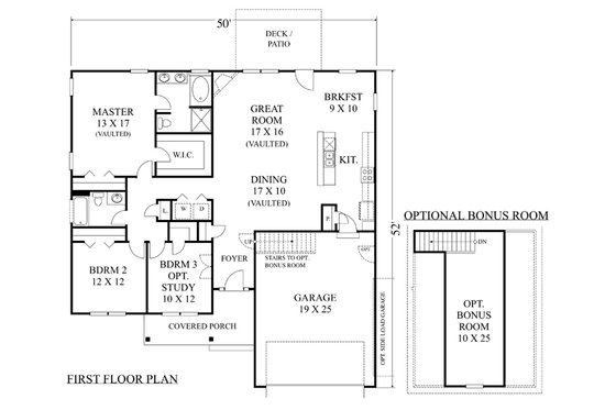 Floor Plan - Main Floor for Ranch House Plan #1053-90 - 3 bed, 2 bath