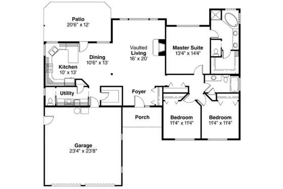 Floor Plan - Main Floor for Ranch House Plan #124-469 - 3 bed, 2.5 bath