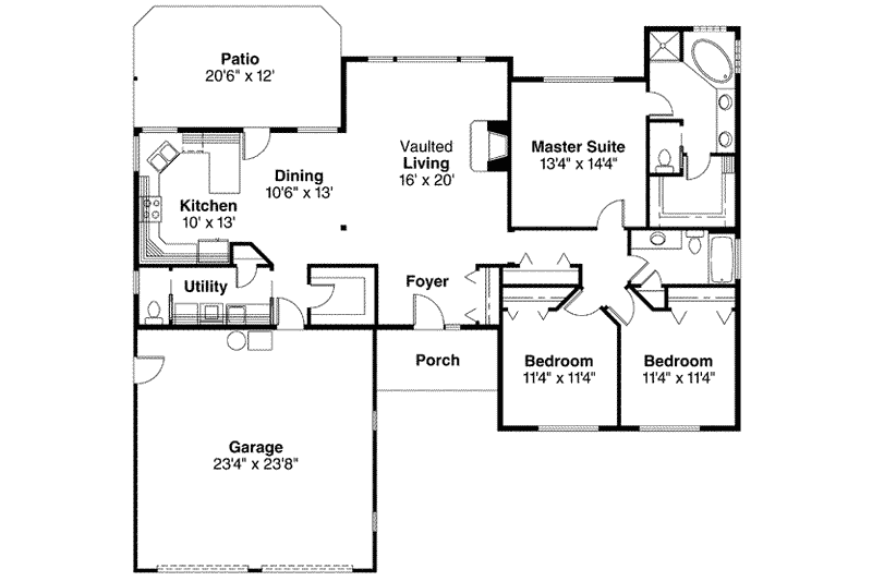 Home Plan - Floor Plan - Main Floor for Ranch House Plan #124-469 - 3 bed, 2.5 bath