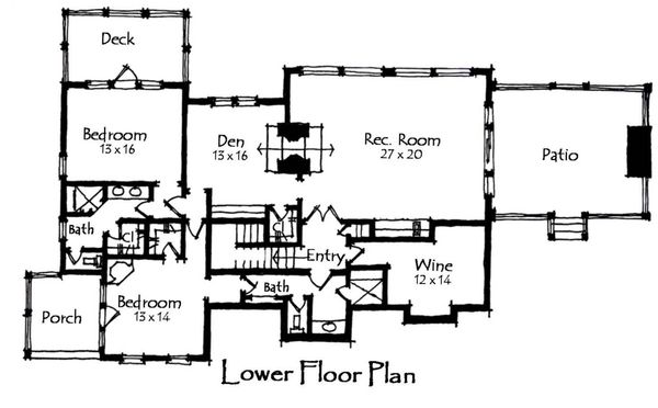 Craftsman Floor Plan - Lower Floor Plan #921-11