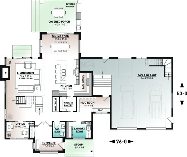 House Blueprint - Craftsman Floor Plan - Main Floor Plan #23-2743