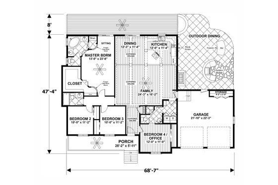 Floor Plan - Main Floor for Craftsman House Plan #56-710 - 4 bed, 3 bath