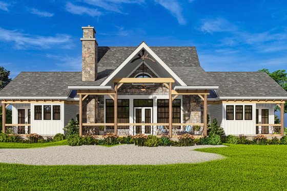 Exterior - Rear Elevation for Ranch House Plan #54-589 - 2 bed, 2.5 bath