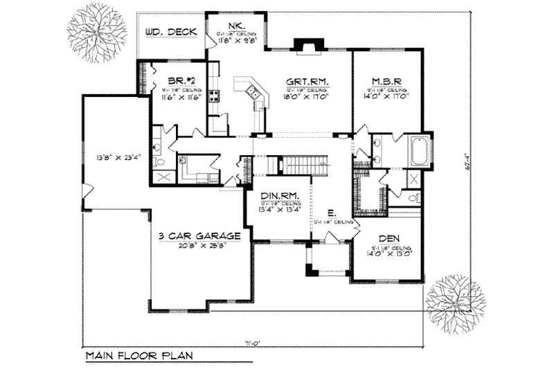 Home Plan - Floor Plan - Main Floor for European House Plan #70-809 - 4 bed, 3 bath
