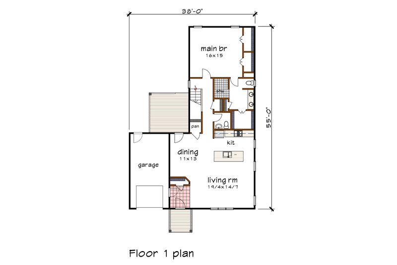 Home Plan - Floor Plan - Main Floor for Modern House Plan #79-320 - 3 bed, 2.5 bath