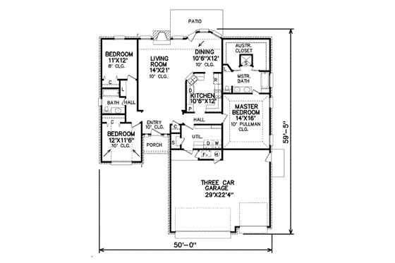 Floor Plan - Main Floor for Traditional House Plan #65-462 - 3 bed, 2 bath