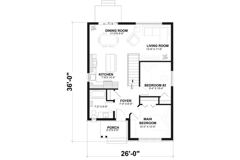 Dream House Plan - Floor Plan - Main Floor for Modern House Plan #23-695 - 2 bed, 1 bath