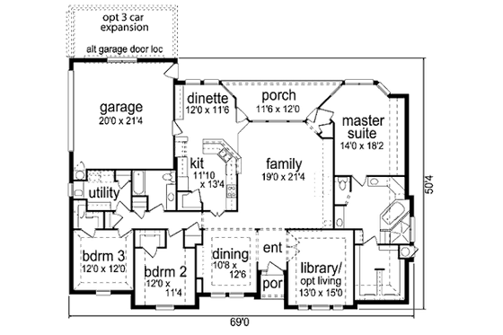 Floor Plan - Main Floor for European House Plan #84-482 - 3 bed, 2 bath