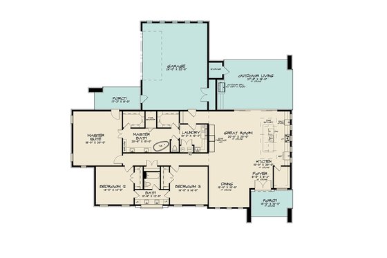 Floor Plan - Main Floor for Contemporary House Plan #17-3392 - 3 bed, 2 bath