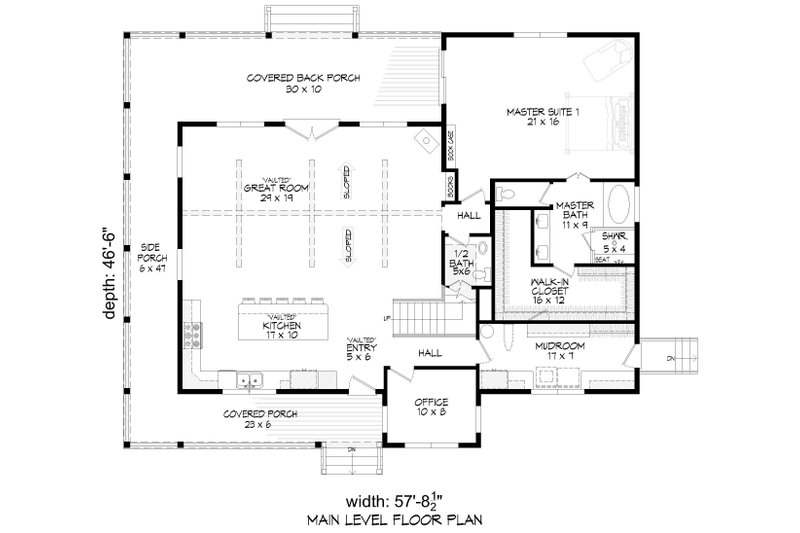 House Blueprint - Floor Plan - Main Floor for Farmhouse House Plan #932-1184 - 4 bed, 2.5 bath
