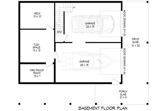 Floor Plan - Lower Floor for Southern House Plan #932-1076 - 2 bed, 2.5 bath