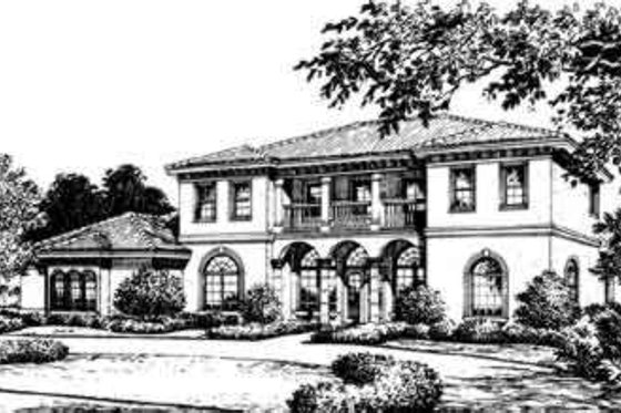 Exterior - Front Elevation for Mediterranean House Plan #135-110 - 4 bed, 4 bath