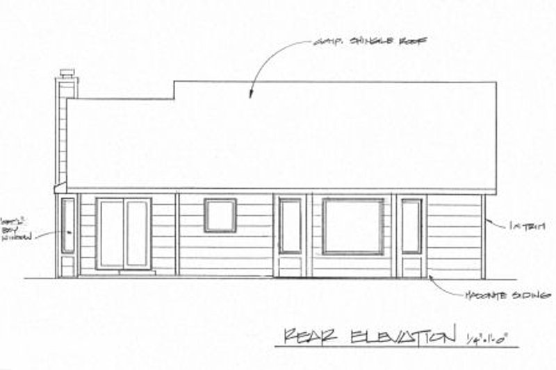 Architectural House Design - Exterior - Rear Elevation for Traditional House Plan #58-158 - 2 bed, 2 bath