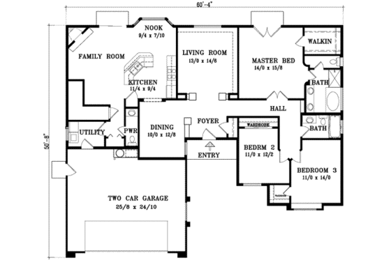 Floor Plan - Main Floor for Adobe / Southwestern House Plan #1-770 - 3 bed, 2.5 bath