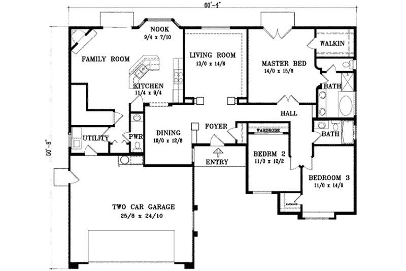 Home Plan - Floor Plan - Main Floor for Adobe / Southwestern House Plan #1-770 - 3 bed, 2.5 bath