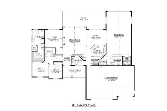 Floor Plan - Main Floor for Ranch House Plan #1064-64 - 3 bed, 2.5 bath